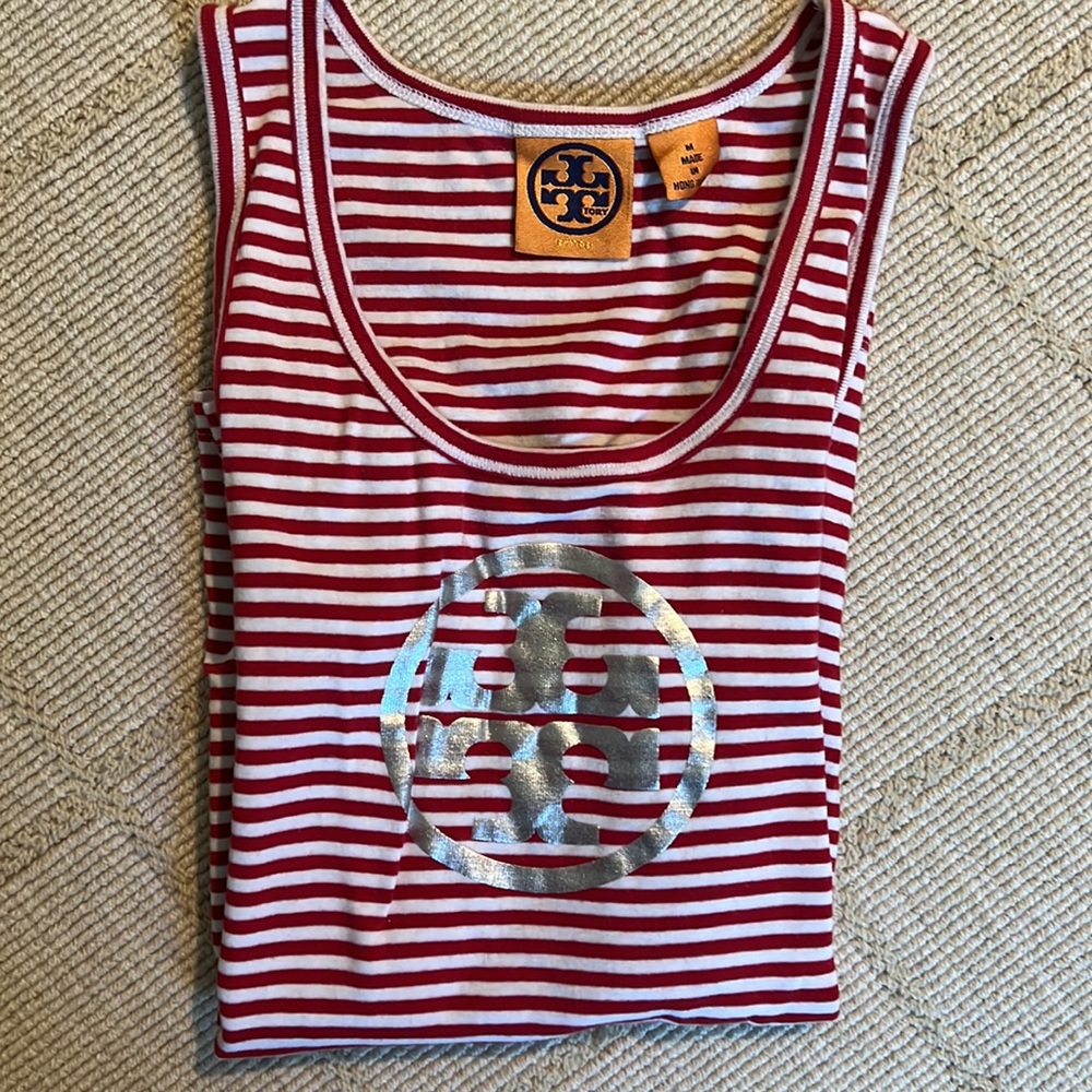 Tory Burch Striped Tank Top with logo